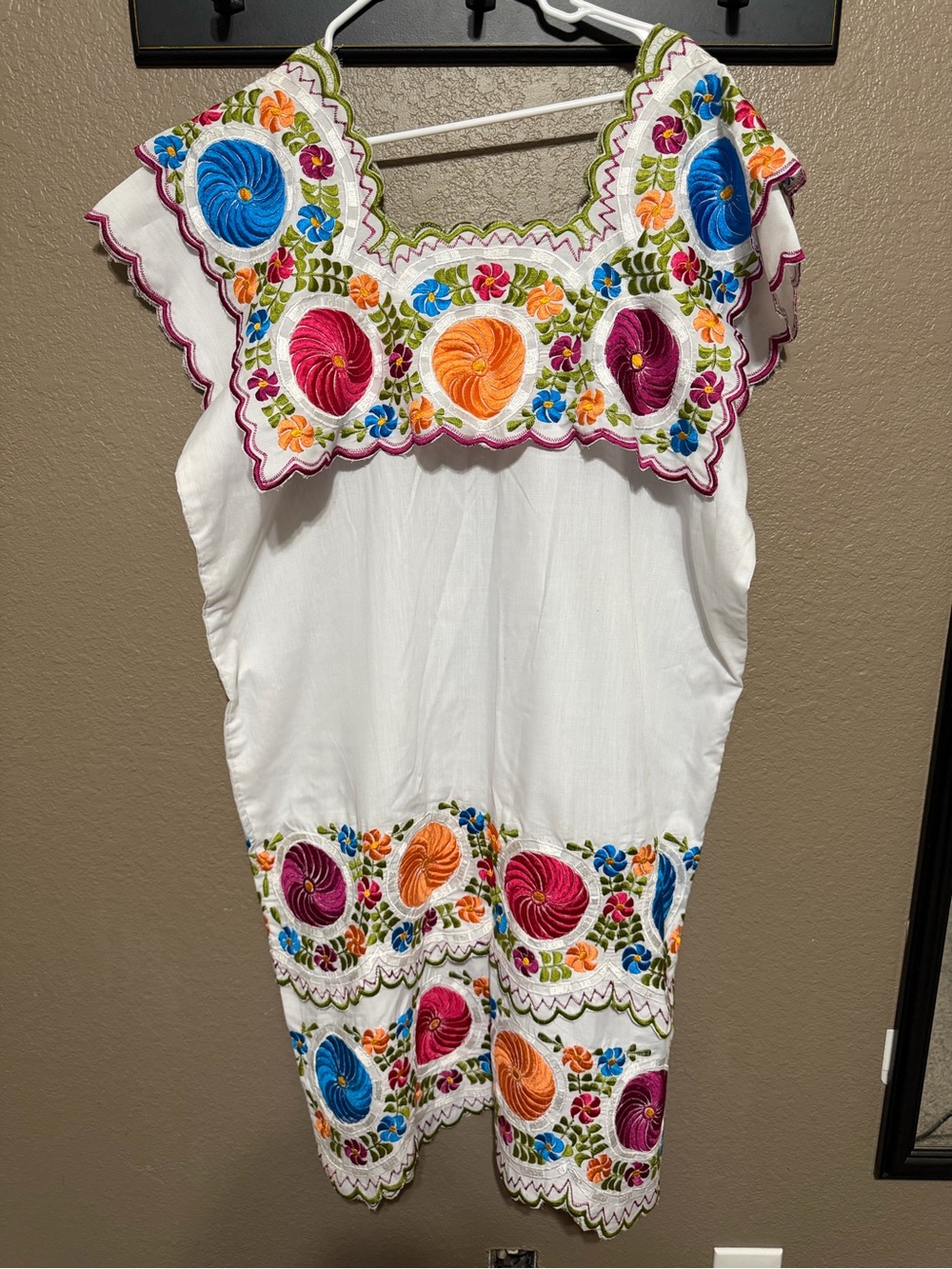 Original Yucatán Mexican Dress with Multicolor Floral Accents